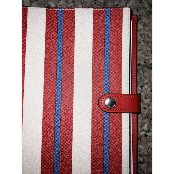 Coach Notebook with Stripe Print Silver Chalk Red Multi Smooth Leather New - Picture 3 of 6
